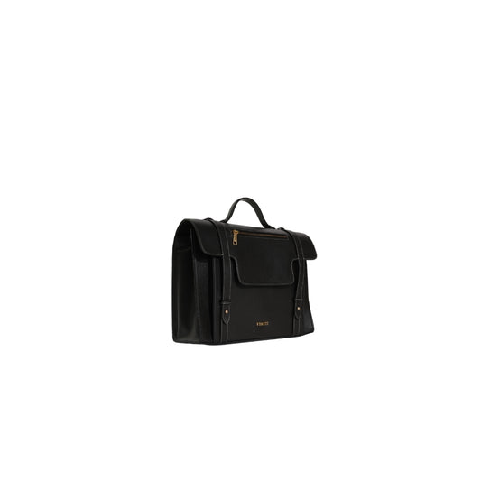 Veganluxe Lifestyle Private Limited Munim laptop bag in black with adjustable shoulder strap and multiple compartments for organization.