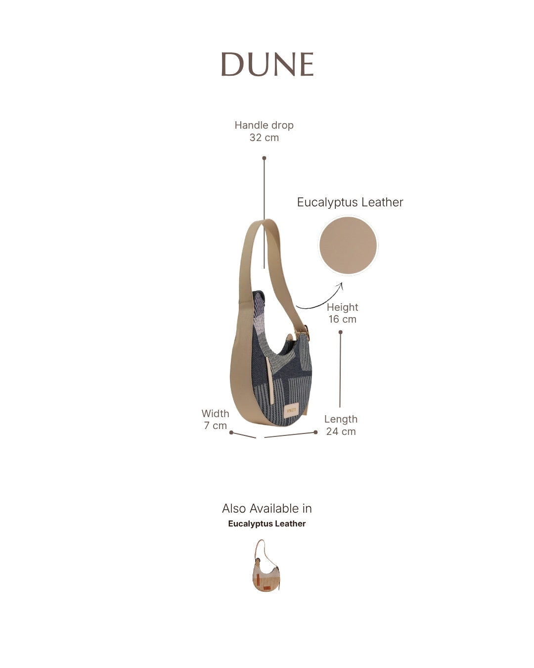 VYAKTI INDIA Dune shoulder bag with tan leather strap and stylish design, featuring a spacious interior and elegant finish.