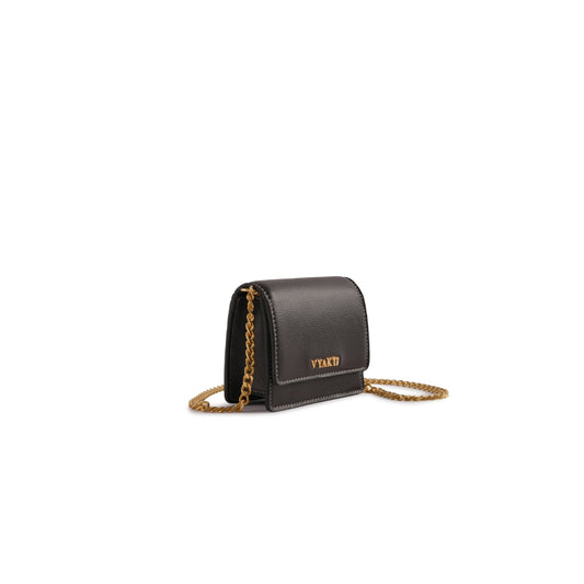 Veganluxe Lifestyle Private Limited Trundl sling bag in black with adjustable strap and minimalist design, made from vegan leather.