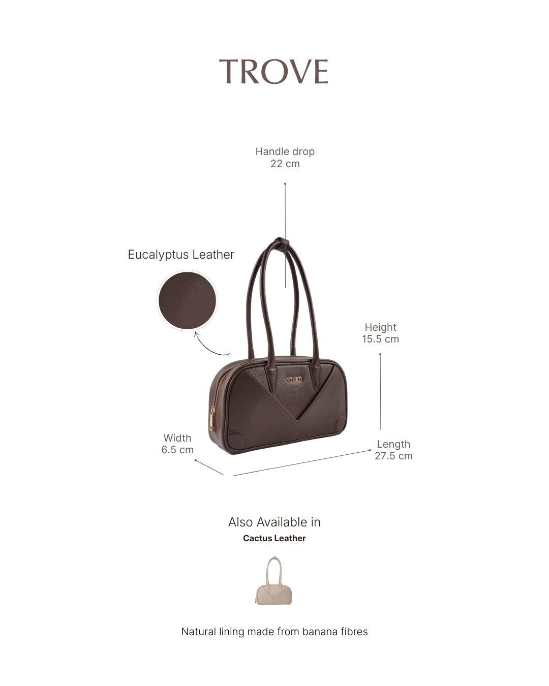Veganluxe Lifestyle Private Limited Trove shoulder bag made of eco-friendly materials, featuring sleek design and adjustable strap.