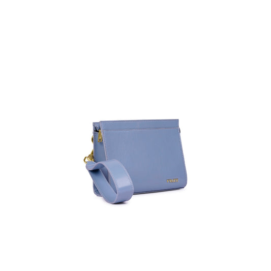 Veganluxe Lifestyle Private Limited postcard handbag with sleek black leather exterior and minimalist design.