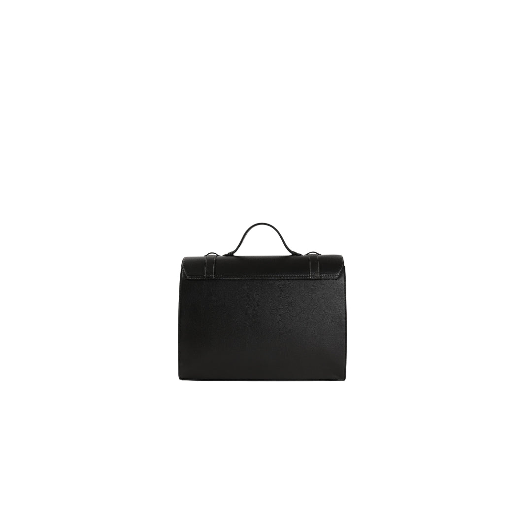 Veganluxe Lifestyle Private Limited Munim laptop bag in sleek black with leather accents and adjustable shoulder strap.