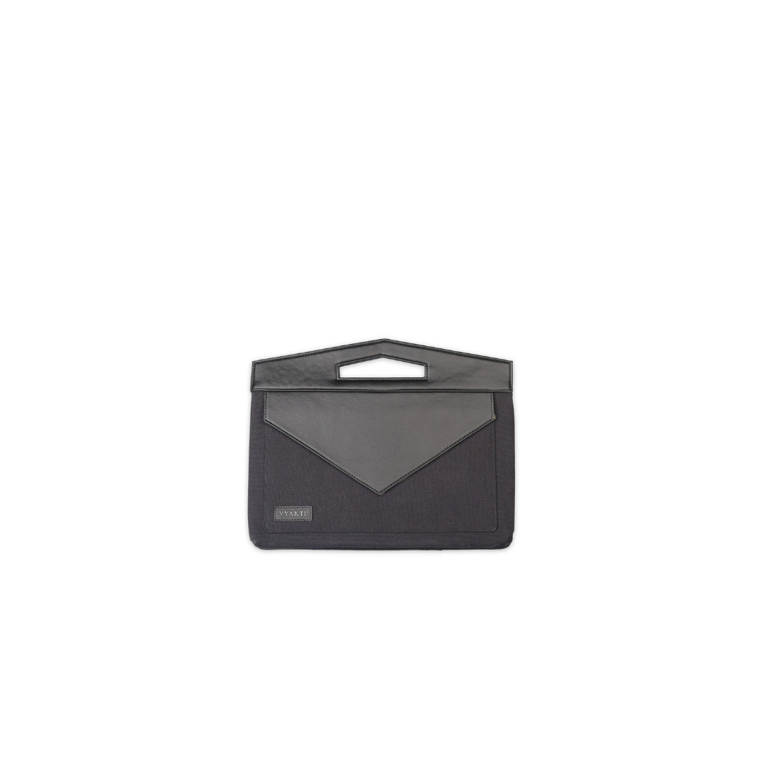 Vyakti India Kavach laptop sleeve in sleek black fabric, designed to protect and carry your laptop securely.