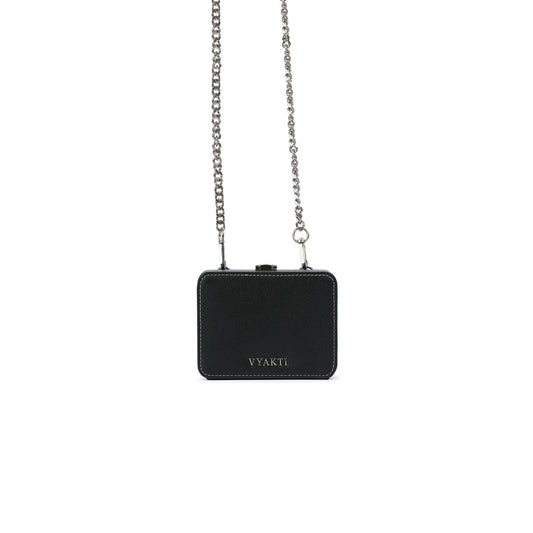 Veganluxe Lifestyle Dibbi crossbody bag in black with adjustable strap and sleek design, perfect for casual or evening wear.