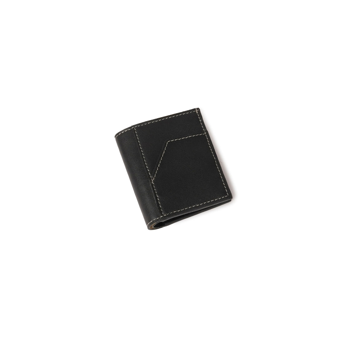 Veganluxe Lifestyle Private Limited men's Rakam wallet featuring black vegan leather with multiple card slots and sleek design.