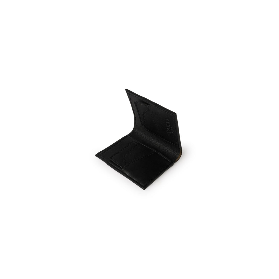 Veganluxe Lifestyle Private Limited men's Rakam wallet with multiple card slots and a sleek black leather design.