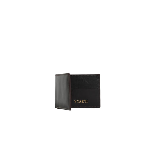 Veganluxe Men's Bi-Fold Tijori Wallet with multiple card slots and cash compartment in black leather.