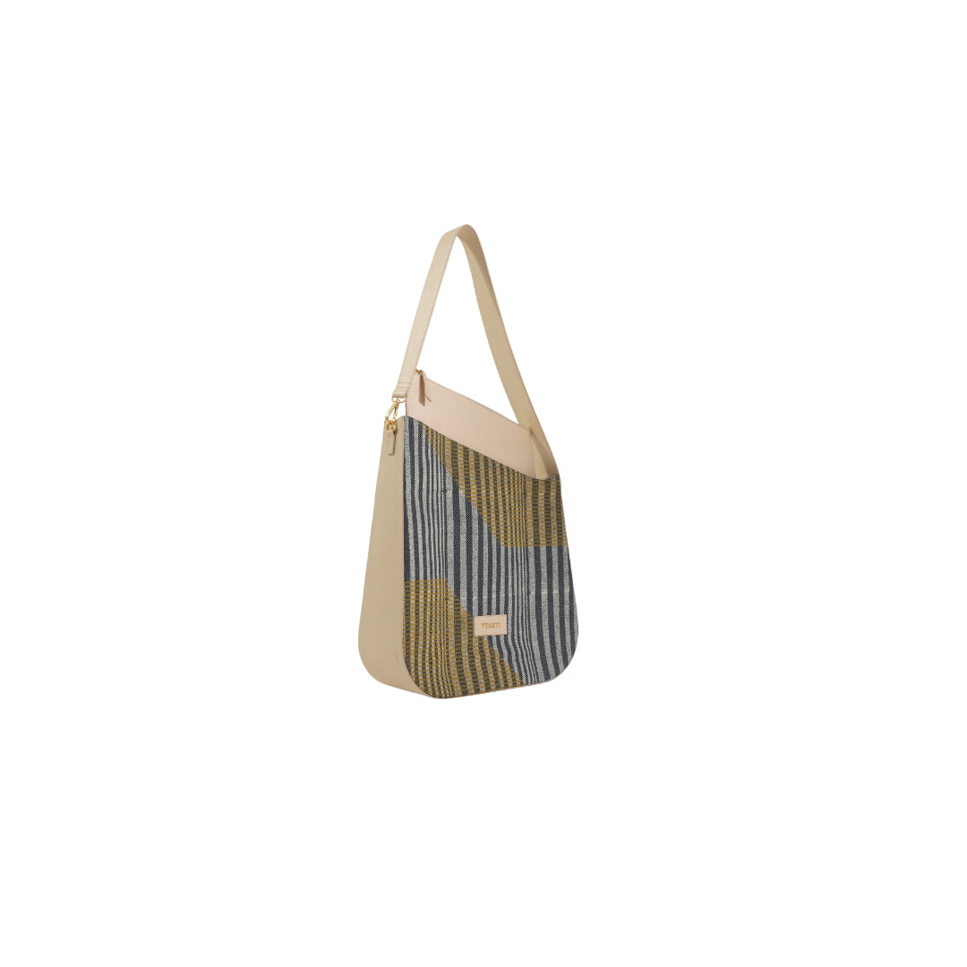 VYAKTI INDIA shoulder bag vessel style with leather strap and woven details, stylish accessory for everyday use