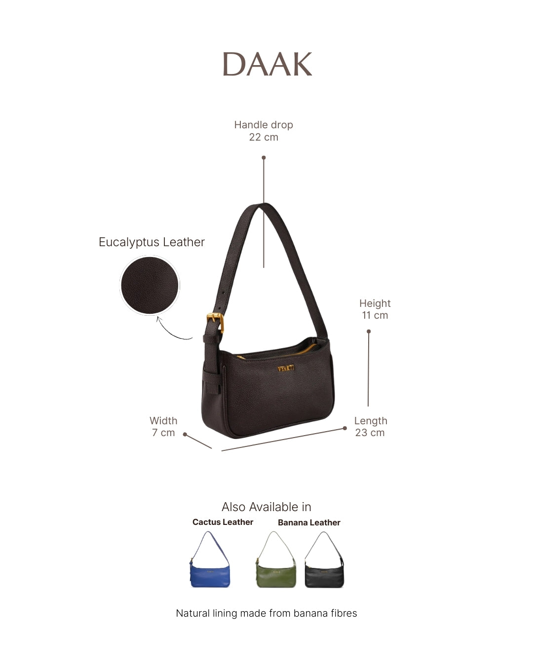 Veganluxe Lifestyle Private Limited Daak shoulder bag in black with leather finish and adjustable strap.